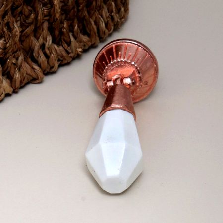 Teardrop White Door Knob Made of Stone and Metal
